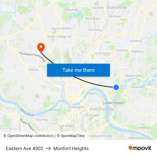 Eastern Ave 4902 to Monfort Heights map