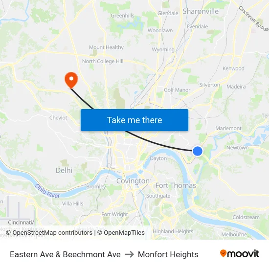 Eastern Ave & Beechmont Ave to Monfort Heights map