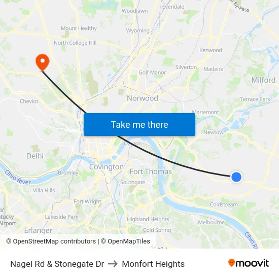 Nagel Rd & Stonegate Dr to Monfort Heights map