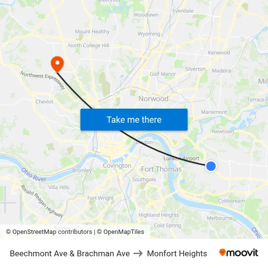 Beechmont Ave & Brachman Ave to Monfort Heights map