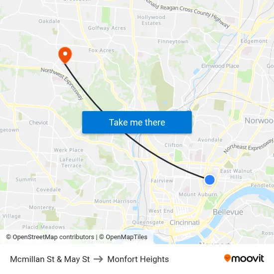 Mcmillan St & May St to Monfort Heights map