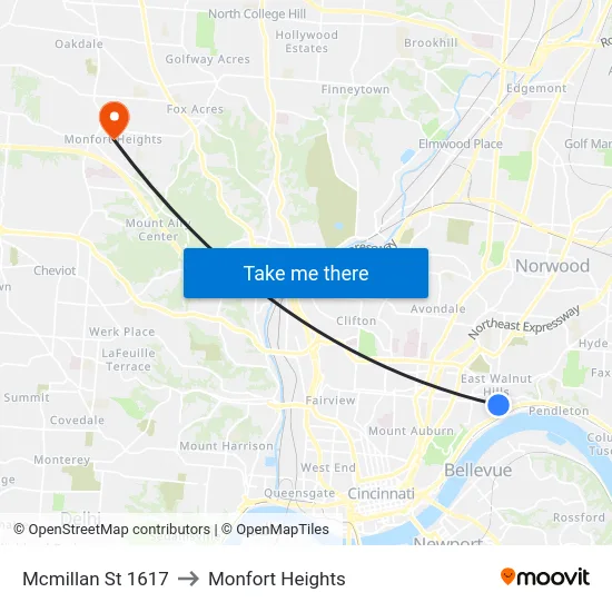 Mcmillan St 1617 to Monfort Heights map