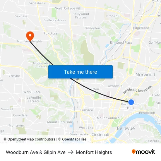 Woodburn Ave & Gilpin Ave to Monfort Heights map