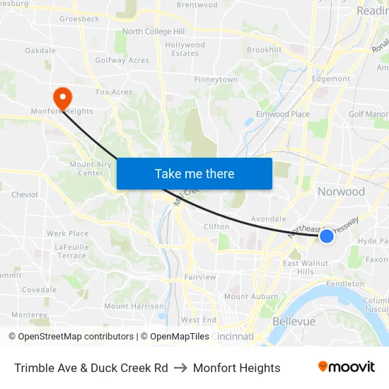 Trimble Ave & Duck Creek Rd to Monfort Heights map