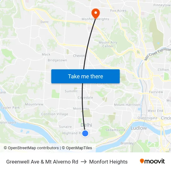 Greenwell Ave & Mt Alverno Rd to Monfort Heights map