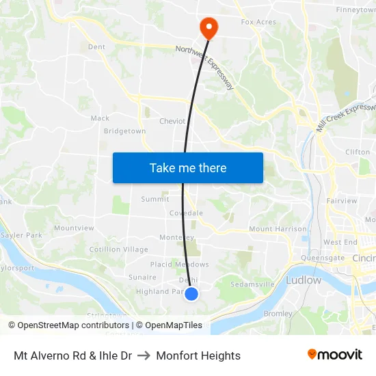 Mt Alverno Rd & Ihle Dr to Monfort Heights map