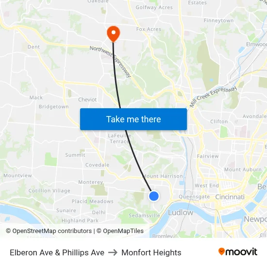 Elberon Ave & Phillips Ave to Monfort Heights map
