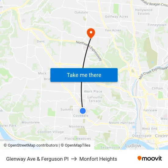 Glenway Ave & Ferguson Pl to Monfort Heights map