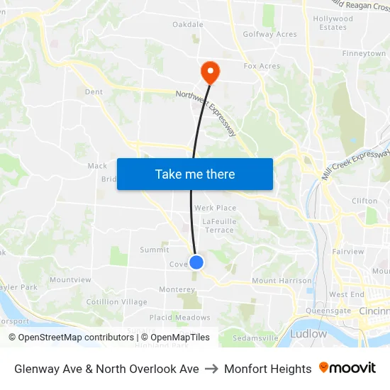 Glenway Ave & North Overlook Ave to Monfort Heights map