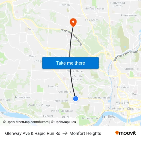 Glenway Ave & Rapid Run Rd to Monfort Heights map