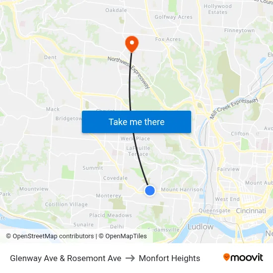Glenway Ave & Rosemont Ave to Monfort Heights map