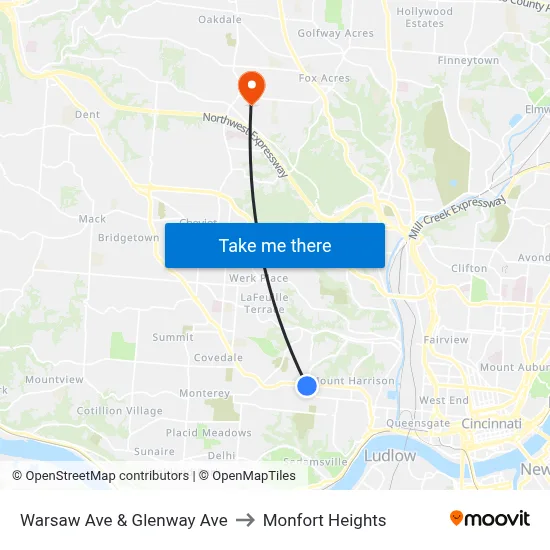 Warsaw Ave & Glenway Ave to Monfort Heights map