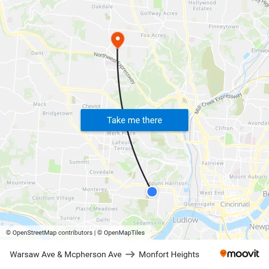 Warsaw Ave & Mcpherson Ave to Monfort Heights map