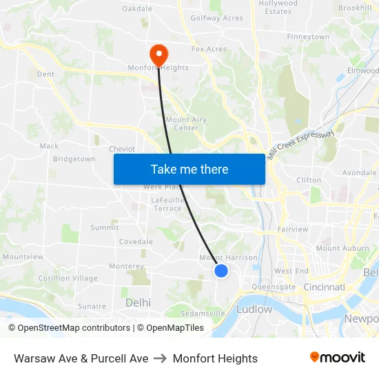 Warsaw Ave & Purcell Ave to Monfort Heights map