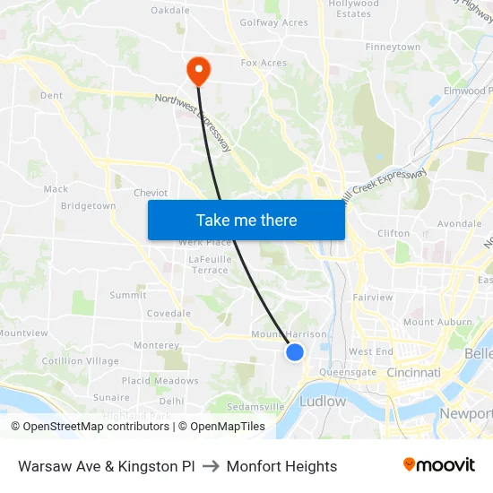 Warsaw Ave & Kingston Pl to Monfort Heights map
