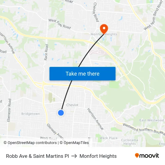 Robb Ave & Saint Martins Pl to Monfort Heights map