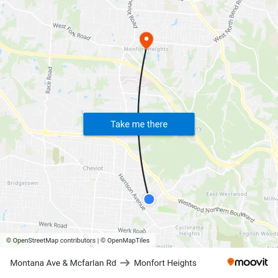 Montana Ave & Mcfarlan Rd to Monfort Heights map