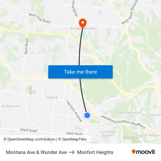 Montana Ave & Wunder Ave to Monfort Heights map
