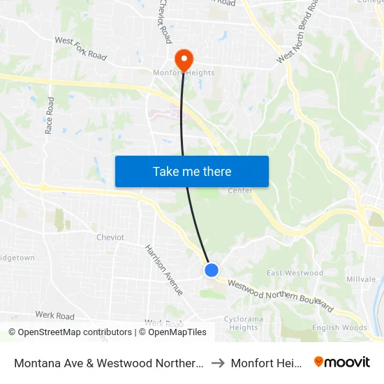 Montana Ave & Westwood Northern Blvd to Monfort Heights map