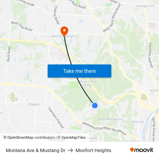Montana Ave & Mustang Dr to Monfort Heights map