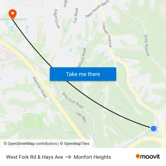 West Fork Rd & Hays Ave to Monfort Heights map