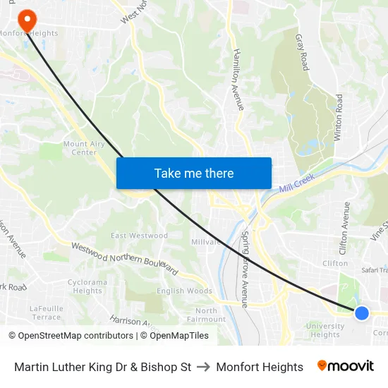Martin Luther King Dr & Bishop St to Monfort Heights map