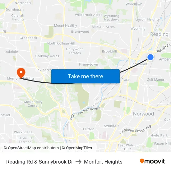 Reading Rd & Sunnybrook Dr to Monfort Heights map