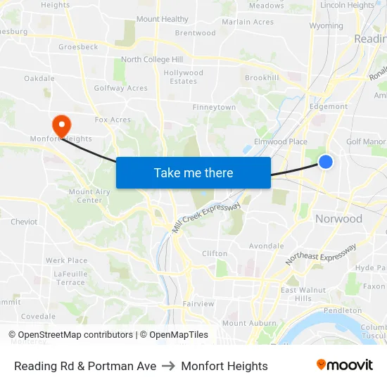 Reading Rd & Portman Ave to Monfort Heights map