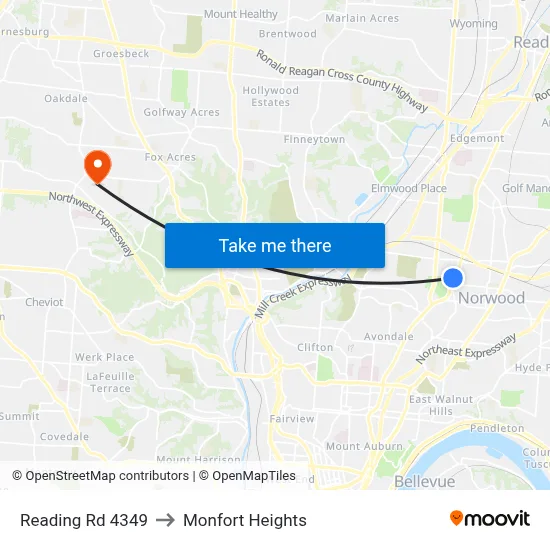 Reading Rd 4349 to Monfort Heights map