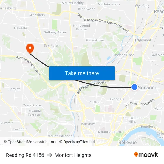 Reading Rd 4156 to Monfort Heights map