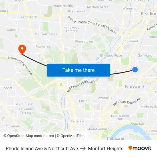 Rhode Island Ave & Northcutt Ave to Monfort Heights map