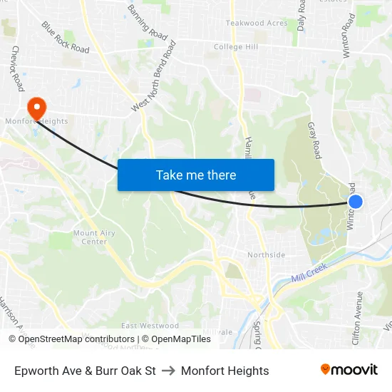 Epworth Ave & Burr Oak St to Monfort Heights map