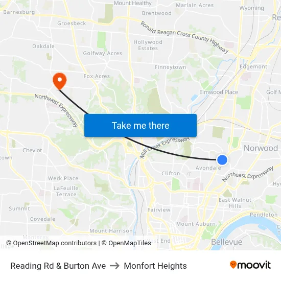 Reading Rd & Burton Ave to Monfort Heights map