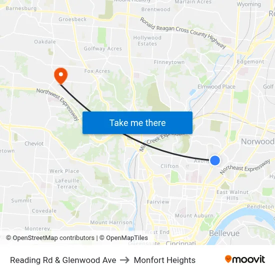 Reading Rd & Glenwood Ave to Monfort Heights map