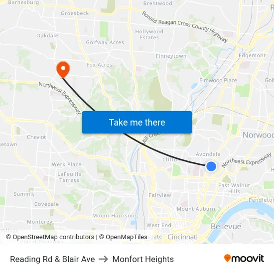 Reading Rd & Blair Ave to Monfort Heights map