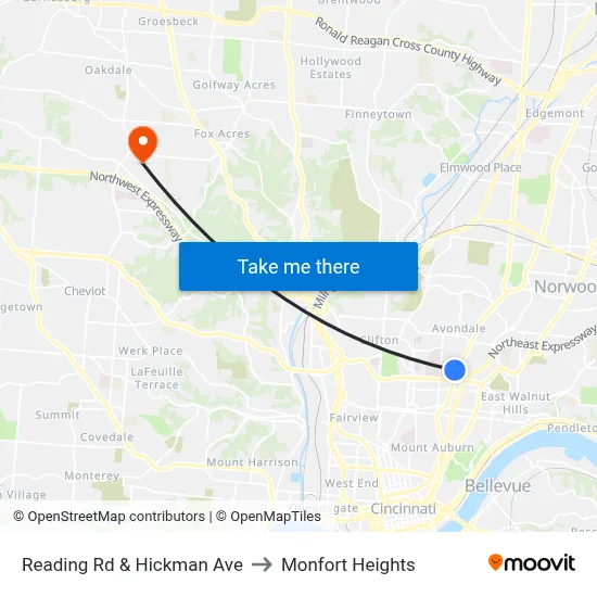 Reading Rd & Hickman Ave to Monfort Heights map