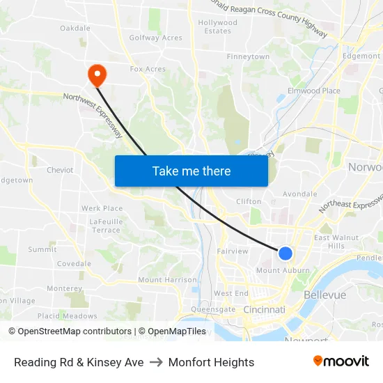 Reading Rd & Kinsey Ave to Monfort Heights map