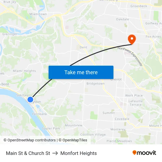 Main St & Church St to Monfort Heights map
