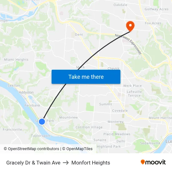 Gracely Dr & Twain Ave to Monfort Heights map