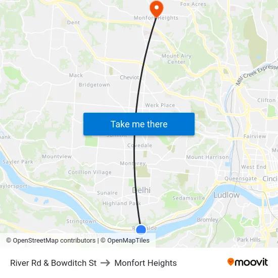 River Rd & Bowditch St to Monfort Heights map
