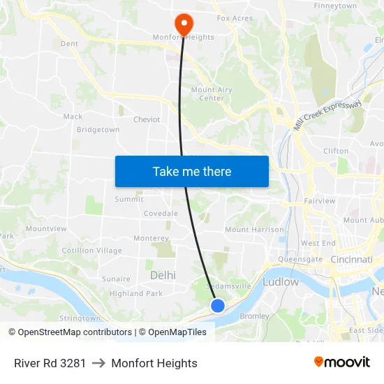 River Rd 3281 to Monfort Heights map