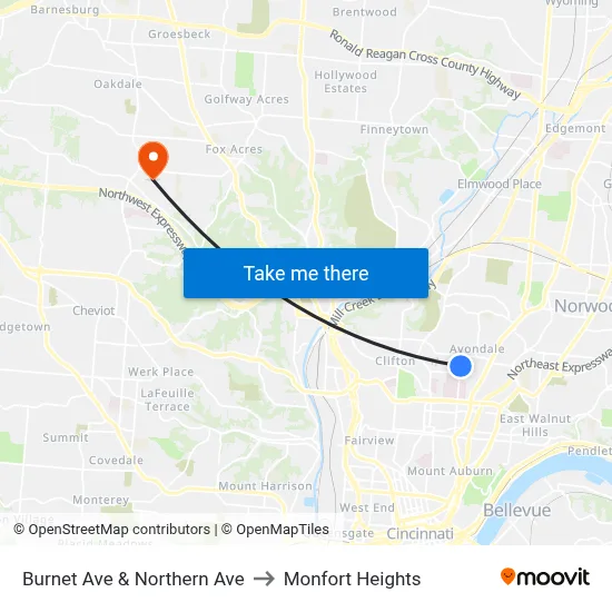 Burnet Ave & Northern Ave to Monfort Heights map