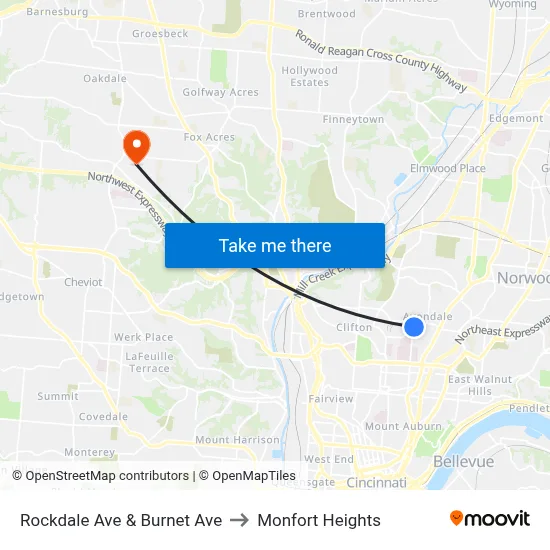 Rockdale Ave & Burnet Ave to Monfort Heights map