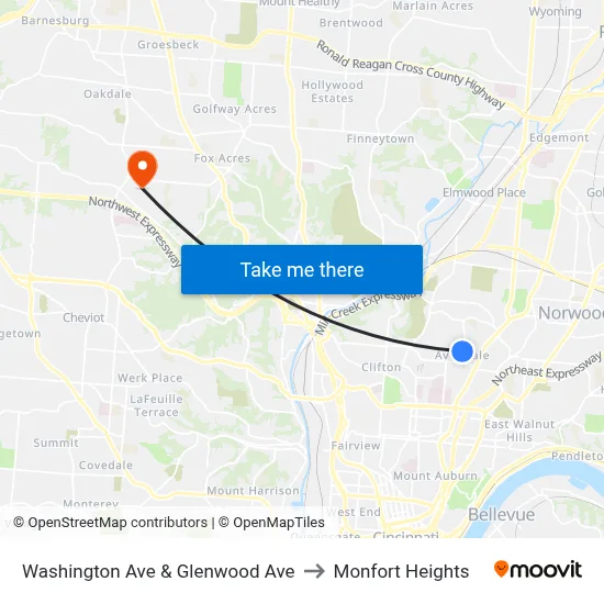 Washington Ave & Glenwood Ave to Monfort Heights map