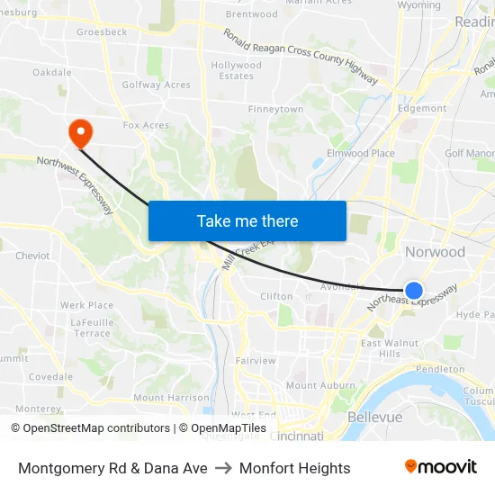 Montgomery Rd & Dana Ave to Monfort Heights map