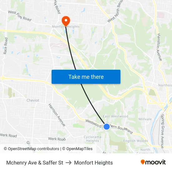 Mchenry Ave & Saffer St to Monfort Heights map
