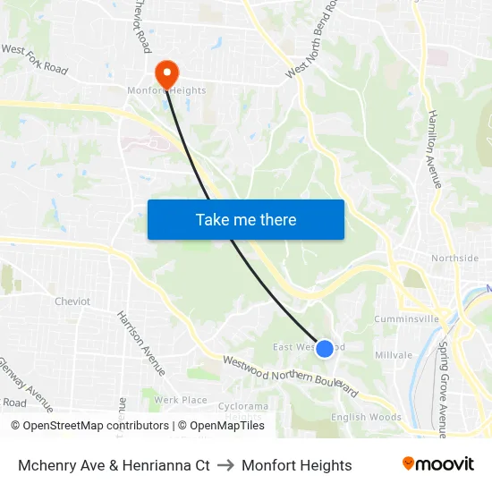 Mchenry Ave & Henrianna Ct to Monfort Heights map
