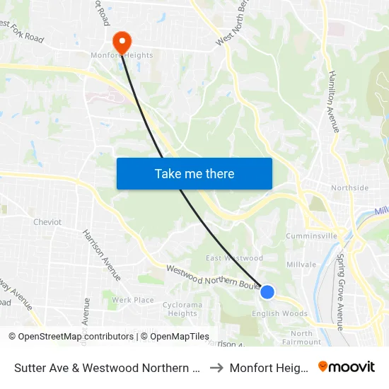 Sutter Ave & Westwood Northern Blvd to Monfort Heights map