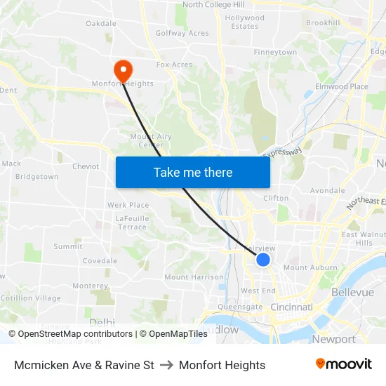 Mcmicken Ave & Ravine St to Monfort Heights map