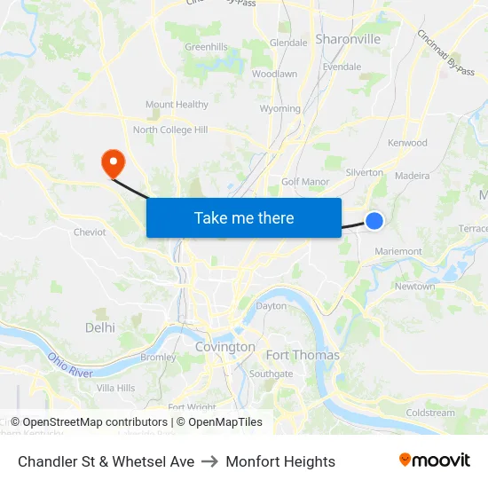 Chandler St & Whetsel Ave to Monfort Heights map